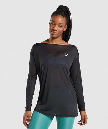 Long Sleeve Gymshark Entrenamiento Oversized Mujer Negras | CO 2315HAP